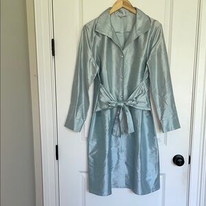 PATTY KIM Women’s Front Tie Silk Dupioni Dress Light Blue XL